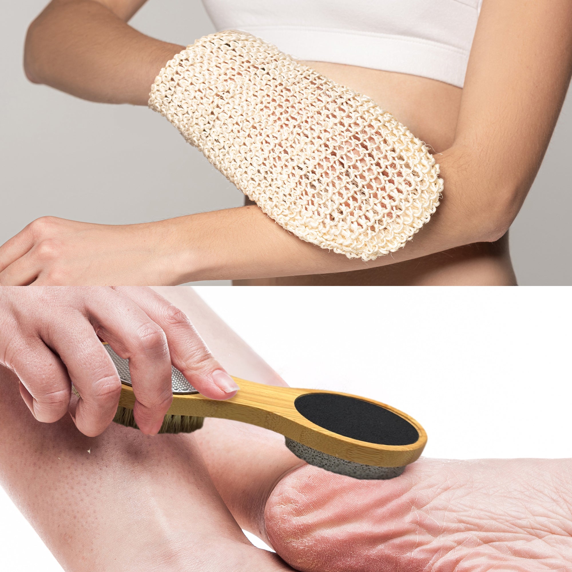 Sisal Hemp Bath Glove, Pack of 2, and 4-in-1 Foot Scrubber Bundle-2