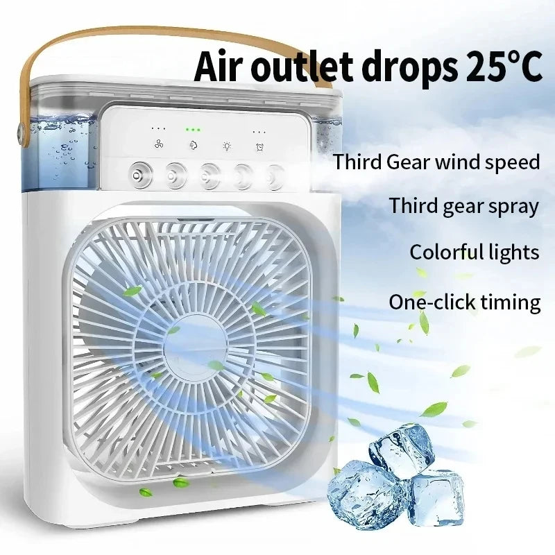 Portable Ice Fan Air Cooler with Water, 3 in 1 Mist Mini Evaporative Cooling Fan with LED for Home Office Bedroom and Desktop