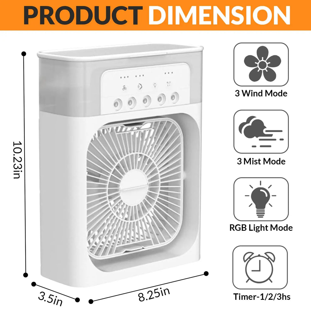 Portable Ice Fan Air Cooler with Water, 3 in 1 Mist Mini Evaporative Cooling Fan with LED for Home Office Bedroom and Desktop