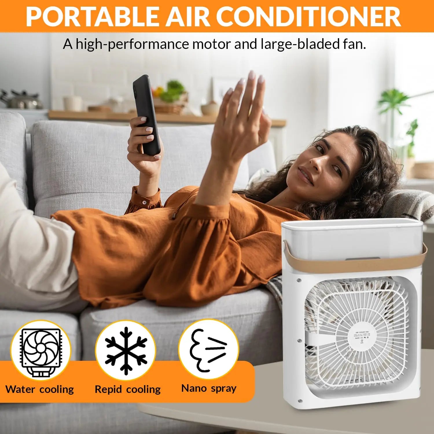 Portable Ice Fan Air Cooler with Water, 3 in 1 Mist Mini Evaporative Cooling Fan with LED for Home Office Bedroom and Desktop