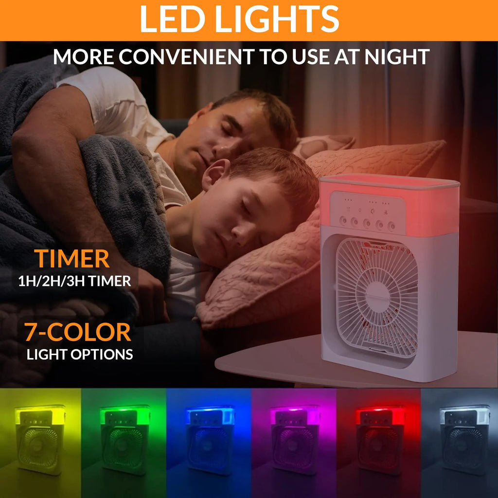 Portable Ice Fan Air Cooler with Water, 3 in 1 Mist Mini Evaporative Cooling Fan with LED for Home Office Bedroom and Desktop